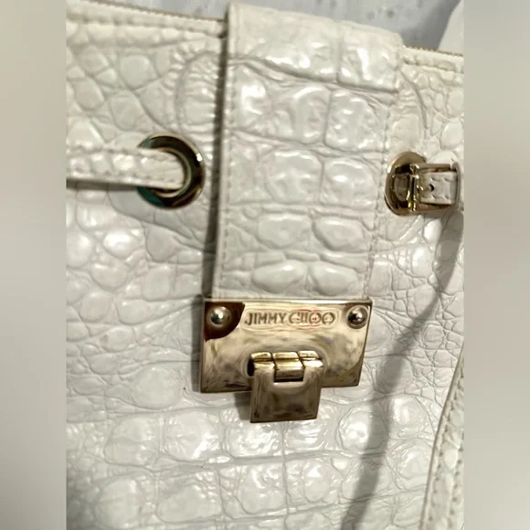 JIMMY CHOO Authentic Ivory Rhea Leather Croc Luxe Handbag - Picture 4 of 16